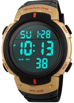 Outdoor Sport Horloge Mannen Grote Wijzerplaat Multifunctionele Digitale Horloge Voor Mannen 5ATM Waterdichte Horloges Wekker Reloj Hombre 1251 goud Watch