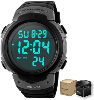Outdoor Sport Horloge Mannen Grote Wijzerplaat Multifunctionele Digitale Horloge Voor Mannen 5ATM Waterdichte Horloges Wekker Reloj Hombre 1251 zilver met doos