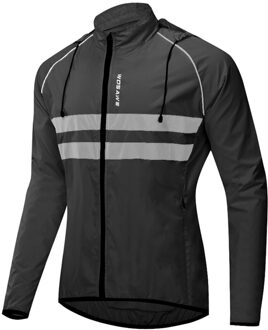 Outdoor Sport Mannen Winddicht Hooded Fietsen Jas Ademend Hoge Zichtbaarheid Reflecterende Bike Fiets Rijden Sport Jas Jas zwart / M
