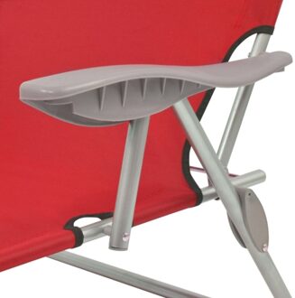 Outdoor Sun Lounger with Canopy Red Steel 58x189x27 cm