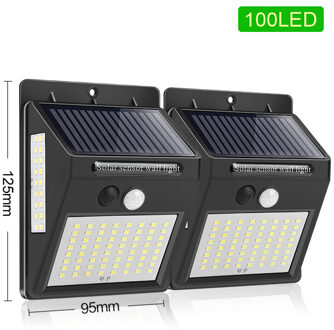 Outdoor Verlichting 100 Led Solar Wandlamp Waterdichte Outdoor Lamp Led Met Pir Motion Sensor Exterieur Licht Straat 100LEDS 2 stukken