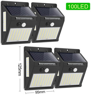 Outdoor Verlichting 100 Led Solar Wandlamp Waterdichte Outdoor Lamp Led Met Pir Motion Sensor Exterieur Licht Straat 100LEDS 4 stukken