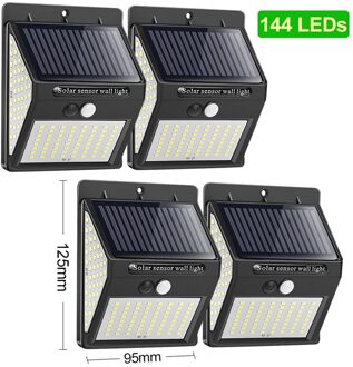Outdoor Verlichting 100 Led Solar Wandlamp Waterdichte Outdoor Lamp Led Met Pir Motion Sensor Exterieur Licht Straat 144 LEDS 4 stukken