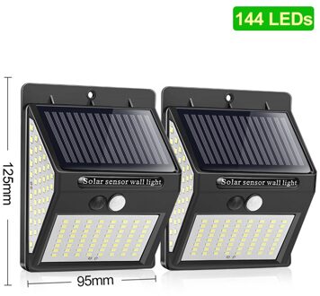 Outdoor Verlichting 100 Led Solar Wandlamp Waterdichte Outdoor Lamp Led Met Pir Motion Sensor Exterieur Licht Straat 144LEDS 2 stukken