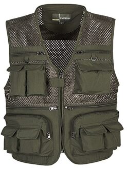 Outdoor Vissen Vesten Quick Dry Ademende Multi Pocket Mesh Jassen Fotografie Wandelen Vest Legergroen Vis Vest YZ0753G / Xl