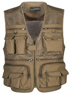 Outdoor Vrouwen Mannen Vissen Vesten Quick Dry Ademende Multi Pocket Mesh Jassen Fotografie Wandelen Vest Bruin / XL