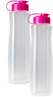 Outdoor Waterfles/bidon - 2x - kunststof - roze - 1500 ml - sport/fitness drinkfles