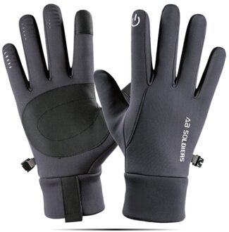 Outdoor Winter Fietsen Handschoenen Fiets Warm Touchscreen Volledige Vinger Handschoenen Waterdicht Bike Skiën Motorrijden Grijs