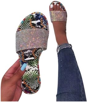 Outdoor Womens Snake Print Flats Open Teen Licht Schoen Casual Strand Lopen Slippers Mode Strand Platte Slides Zapatos 40