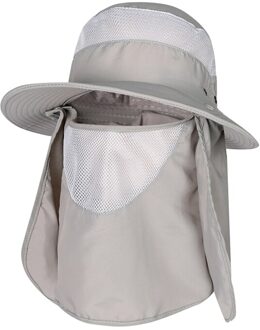 Outdoor Zomer Anti Mosquito Zonnebrandcrème Vissen Cap Camping Unisex Brede Rand Emmer Hoed Gezicht Hals Bescherming Flap Zon Cap licht grijs