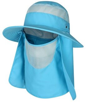 Outdoor Zomer Anti Mosquito Zonnebrandcrème Vissen Cap Camping Unisex Brede Rand Emmer Hoed Gezicht Hals Bescherming Flap Zon Cap lucht blauw