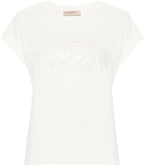 Ovaal T-shirt in kant Twinset , White , Dames - Xl,L,M,S,Xs,2Xs