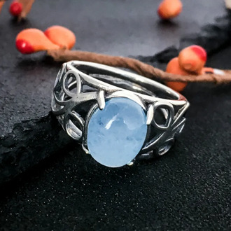 Oval 8*10MM Blue Jade Gemstone Ring Female Engagement Wedding Party Jewelry S925 Sterling Silver Vintage Fine Jewelry