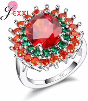 Oval Bohemian Style 925 Sterling Silver Rings For Mystery Women Red Green Crystal Rhinestone Ancient Stylish Jewelry Gift