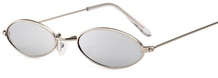 Oval Zonnebril Vrouwen Vintage Ronde Dames Zonnebril Metalen Kleine Frame Stijl Retro Zwarte Spiegel Oculos De Sol SilverSilver