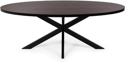 Ovale eettafel 'Mees' 210 x 100cm, kleur zwart / bruin hout - 210 x 100 cm