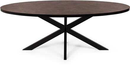 Ovale eettafel 'Mees' 210 x 100cm, kleur zwart / lederlook bruin - 210 x 100 cm
