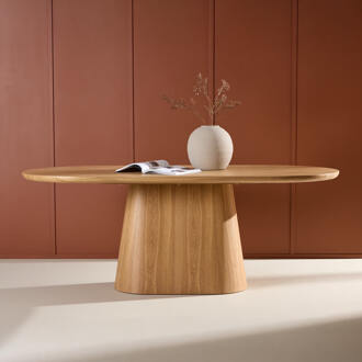 Ovale Eettafel 'Phong' MDF, 200 x 90cm, kleur Naturel - 200 x 90 cm