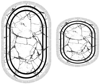 Ovale Omzoomd 2'li Badmat Pad Lineaire Steen Wit