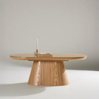 Ovale Salontafel 'Nateshia' MDF en glas, 120 x 60cm Naturel - 120 x 60 cm