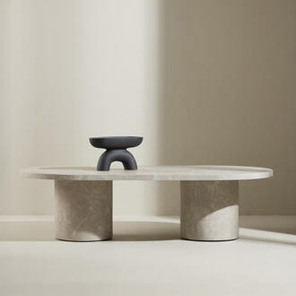 Ovale Salontafel 'Shundrika' MDF Marmerlook, 120 x 60cm, kleur Grijs Beige - 120 x 60 cm