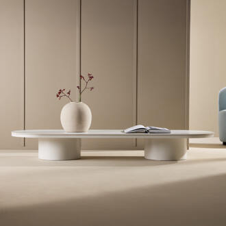 Ovale Salontafel 'Shundrika' MDF Steenlook, 190 x 60cm, kleur Grijs Beige