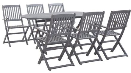 Ovale tafel set Grijs - 160 x 85 x 75 cm - Massief acaciahout met greywash