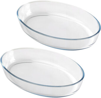 Ovenschaal - 2x - borosilicaat glas - ovaal - 4L - 40x27x7 cm