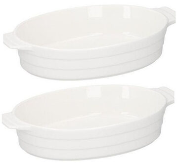 Ovenschaal - 2x - ovaal - keramiek - 31 x 18,5 cm - wit - braadslede