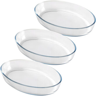 Ovenschaal - 3x - borosilicaat glas - ovaal - 4L - 40x27x7 cm