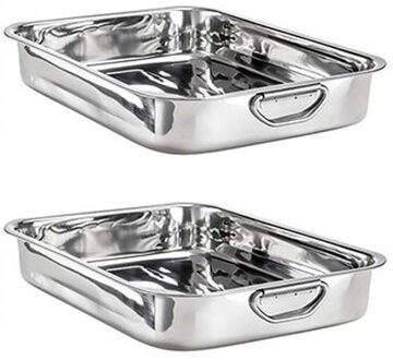Ovenschaal met handgrepen - 2x - RVS - 35 x 26 cm - 4,5 liter - bakschaal