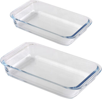 Ovenschaal set 2-delig - rechthoek - glas - 0,8L en 1,6L