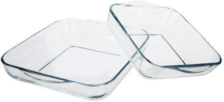 Ovenschaal set 2x stuks vierkant - Transparant - Glas - 22 en 28 cm