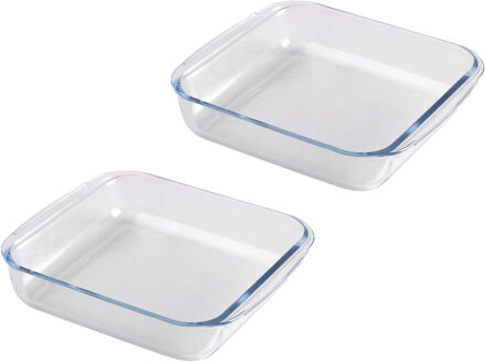 Ovenschaal van borosilicaat glas - 2x - vierkant - 1.8 Liter - 24 x 22 x 6 cm