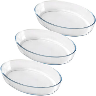 Ovenschaal van borosilicaat glas - 3x - ovaal - 3 Liter - 35 x 24 x 7 cm