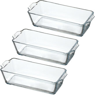 Ovenschaal van borosilicaat glas - 3x - rechthoek - 0.8 Liter - 23 x 10 x 6 cm