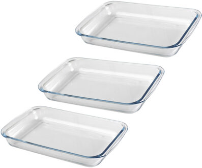 Ovenschaal van borosilicaat glas - 3x - rechthoek - 1.6 Liter - 30 x 18 x 5 cm