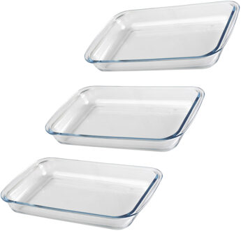 Ovenschaal van borosilicaat glas - 3x - rechthoek - 2.2 Liter - 35 x 20 x 5 cm