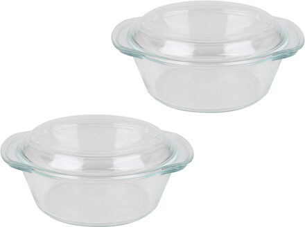 Ovenschaal van borosilicaat glas met deksel - 2x - rond - 1.5 Liter - 24 x 21 x 10 cm