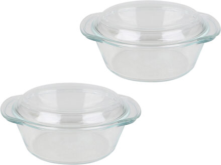 Ovenschaal van borosilicaat glas met deksel - 2x - rond - 2.1 Liter - 26 x 23 x 10,5cm