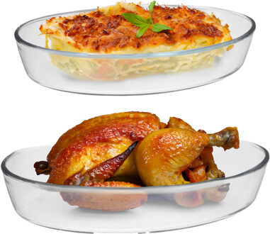 Ovenschaal van borosilicaat glas - set van 2 - ovaal - 3.2 en 2.4 Liter - serveerschaal