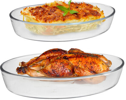 Ovenschaal van borosilicaat glas - set van 2 - ovaal - 4 en 2.4 Liter - serveerschaal