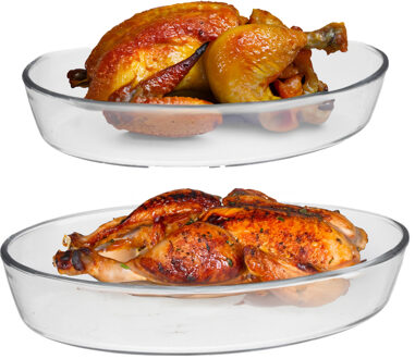 Ovenschaal van borosilicaat glas - set van 2 - ovaal - 4 en 3.2 Liter - serveerschaal