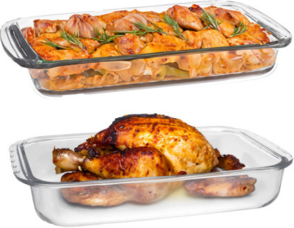 Ovenschaal van borosilicaat glas - set van 2 - rechthoek - 2.2 en 2.9 liter - serveerschaal