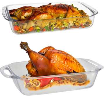 Ovenschaal van borosilicaat glas - set van 2 - rechthoek - 2.7 en 3.7 liter - serveerschaal - Ovenschalen Transparant