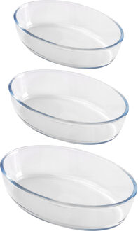 Ovenschalen 3-delige set - ovaal - borosilicaat glas - 1.6/2.4/3 Liter