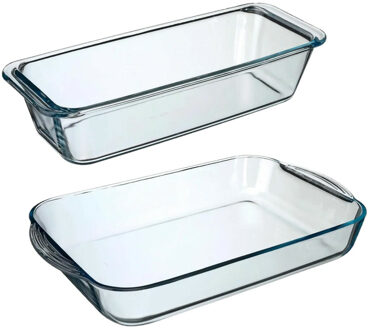 Ovenschalen set 2x formaten - Glas - 34 x 19 cm/31 x 12 cm - Ovenschalen Transparant