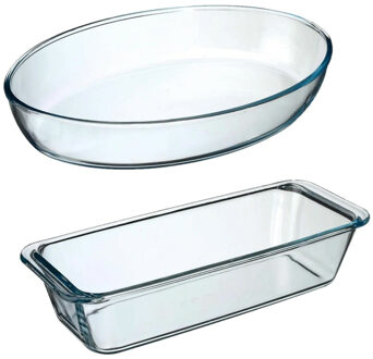 Ovenschalen set 2x formaten - Glas - 35 x 25 cm/31 x 12 cm - Ovenschalen Transparant