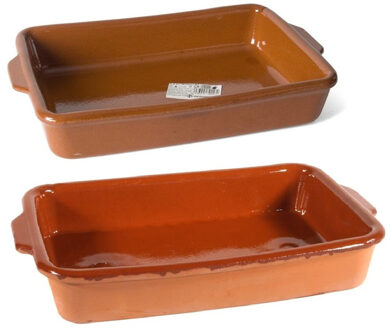 Ovenschalen set 2x stuks - aardewerk - 2,5 liter en 4 liter - Terracotta ovenschotels - serveerschal