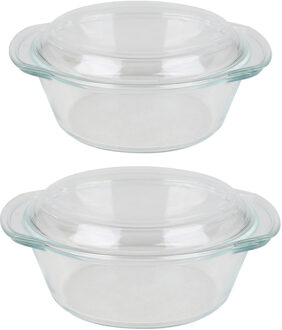 Ovenschalen set met deksel - rond - borosilicaat glas - 1.5 en 2.1 Liter